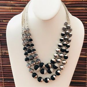 White House Black Market Multi Strand Black & Silver Tone Beads